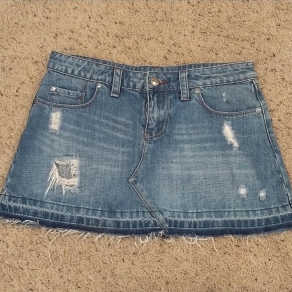 Revolt Jeans Blue Distressed Mini Skirt